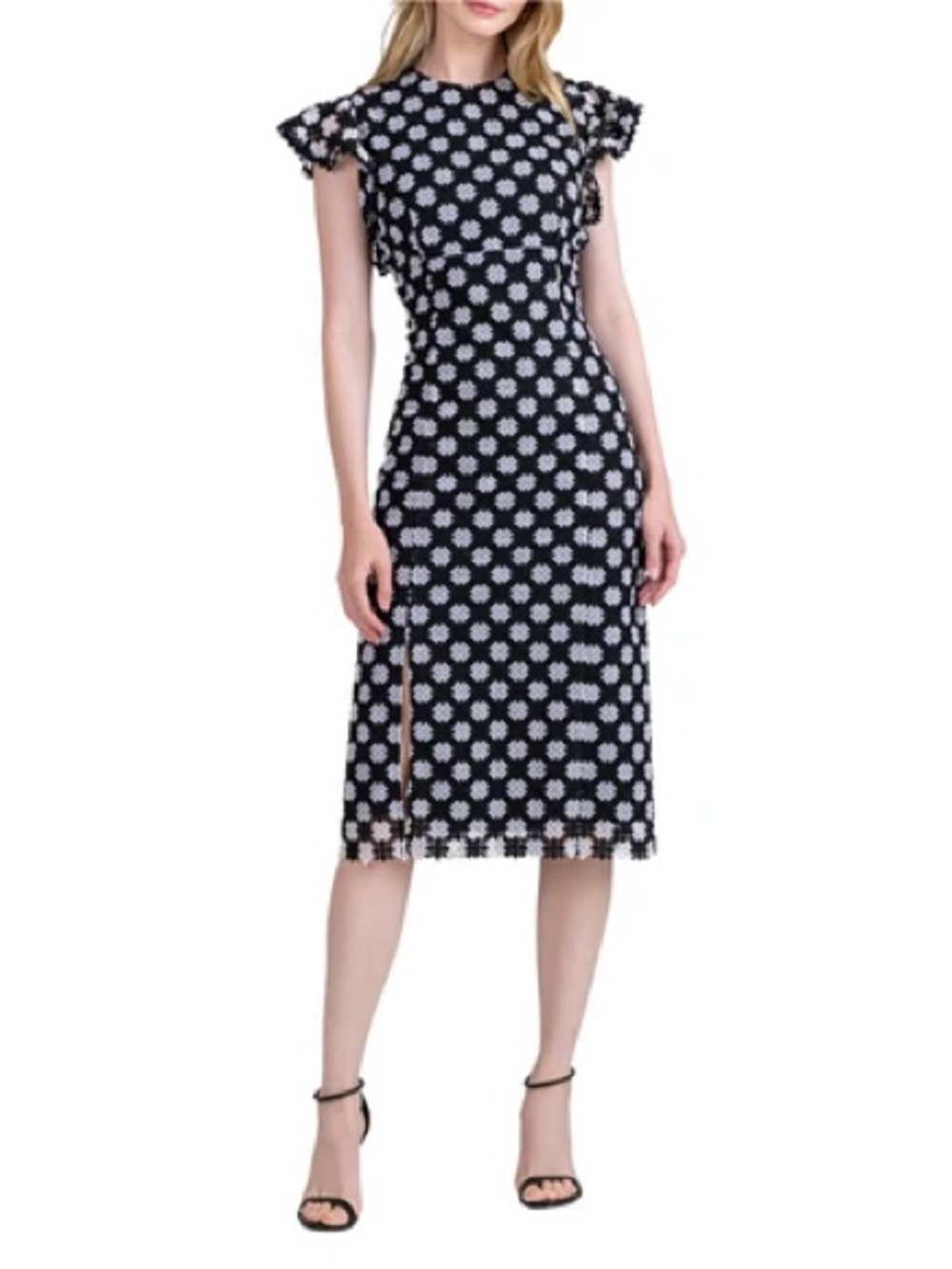 Shoshanna Black & White Floral Lace Midi Dress